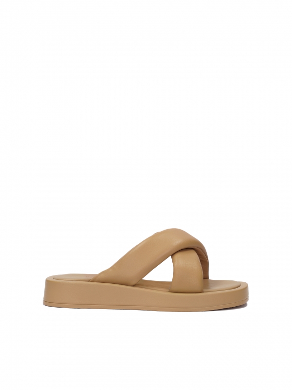 Light brown mules with two crossed straps LENIS