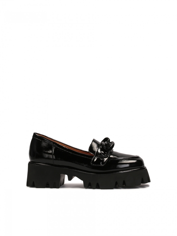Lacquered black loafers with chain link detailing IRWELL