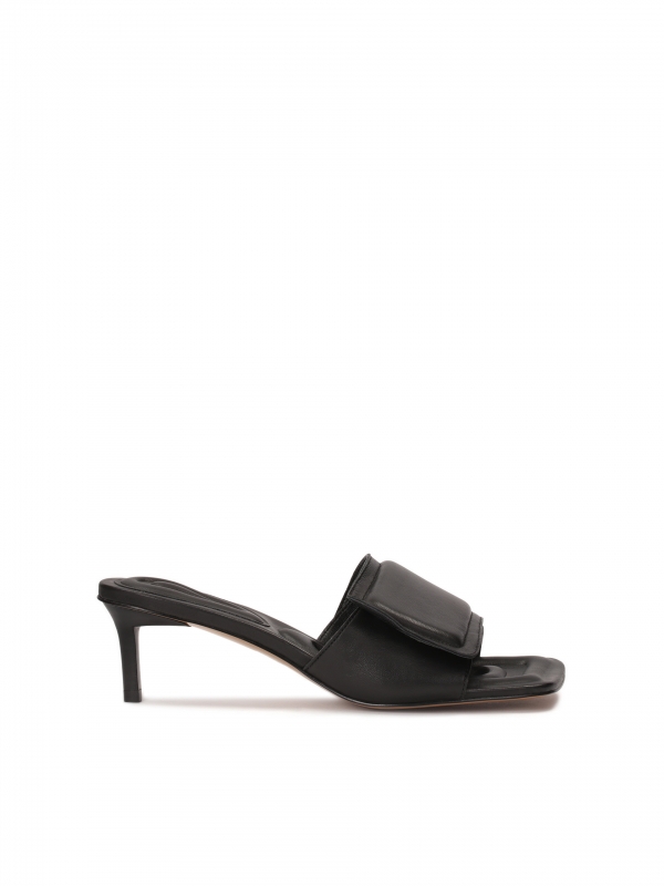 Black leather mules with a thin heel JAMILIA