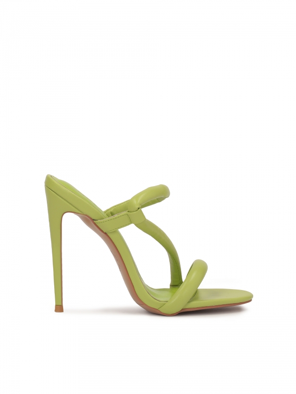Green mules with soft straps on a slim heel MEI