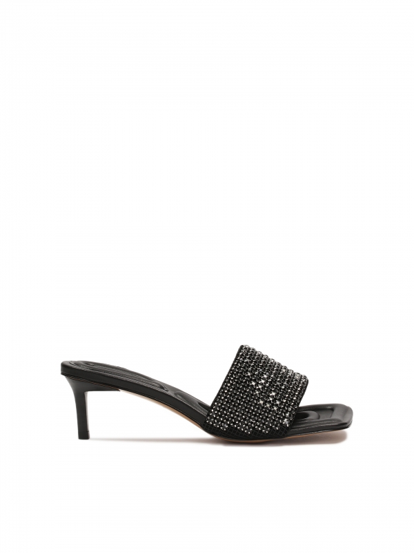 Black stiletto heel mules with zircons  JAMILIA