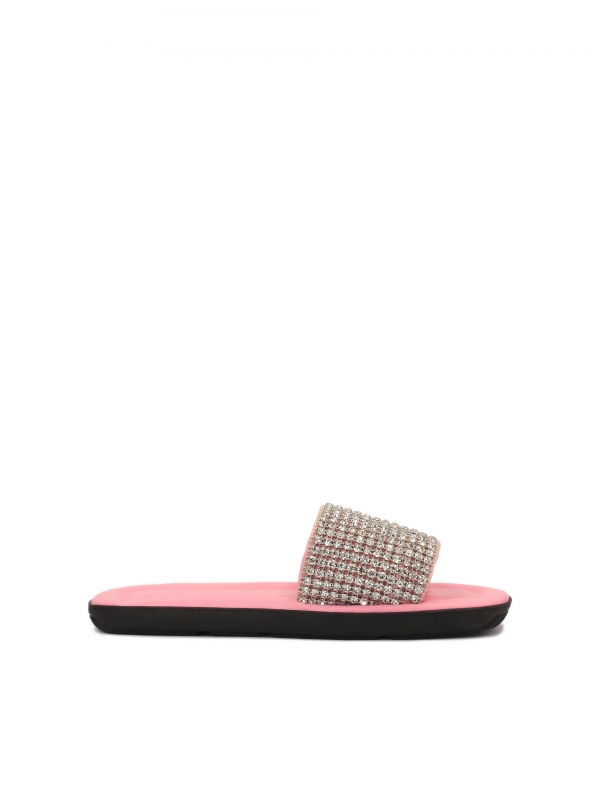 Pink flat sole mules with jewellery embellishment  KELSI