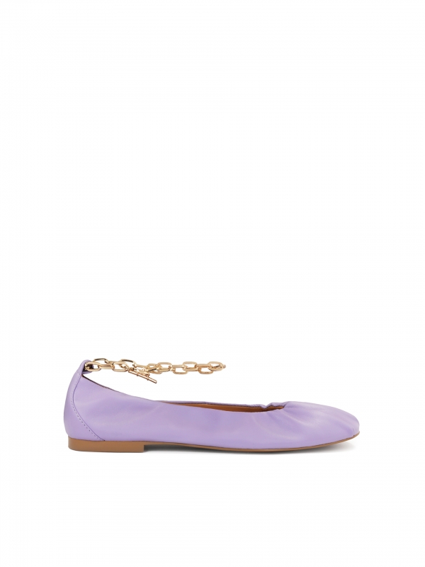Lilac leather ballerinas decorated with chain AVRIL
