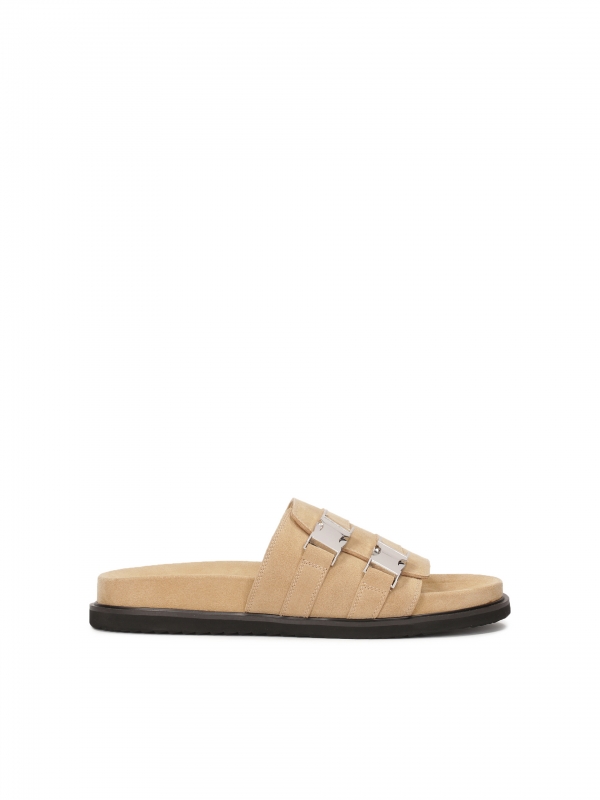 Suede slides with metal buckles  CHRISTOPHER
