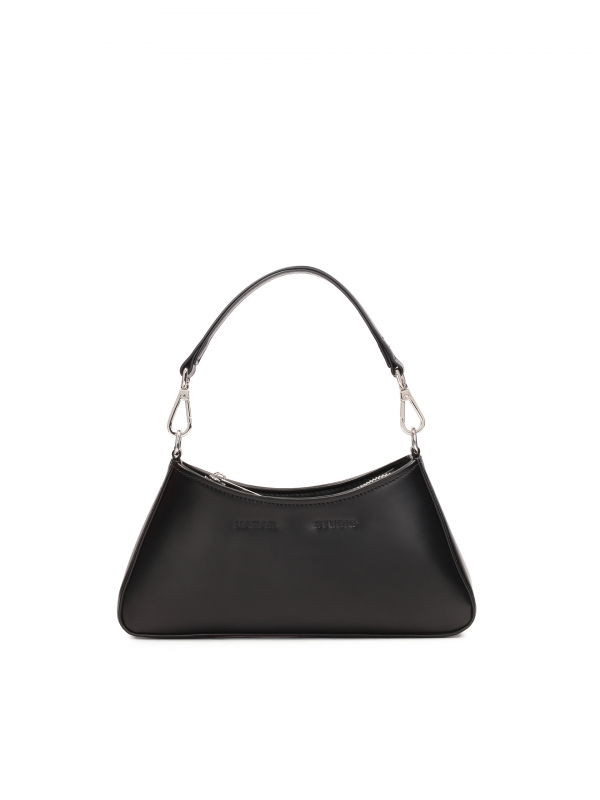 Black minimalist leather handbag JULIA