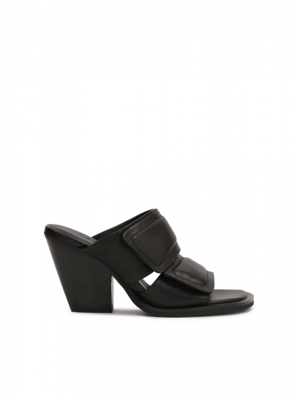 Shearling heeled mules with two wide straps HERA