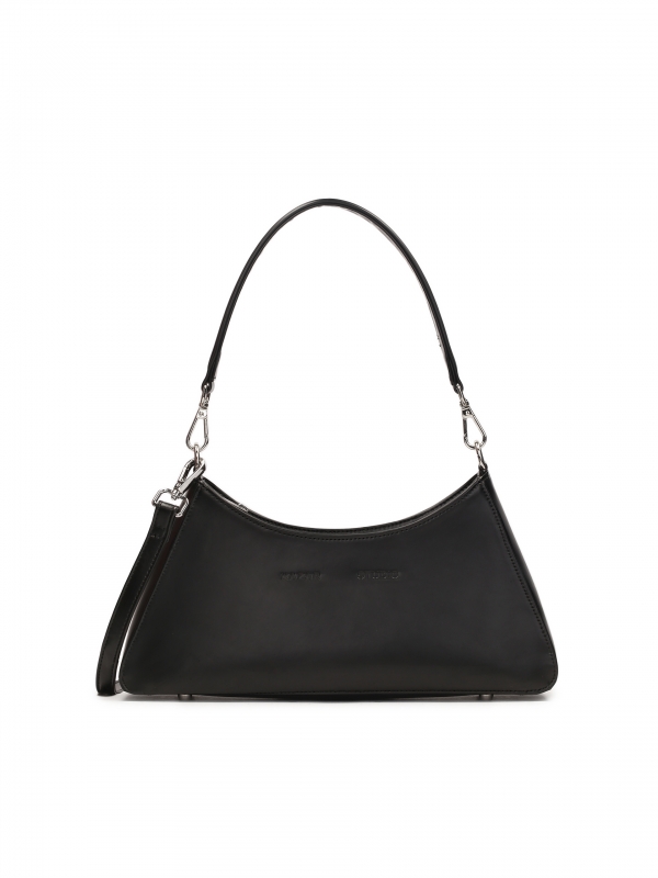 Black leather baguette handbag MAGGIE