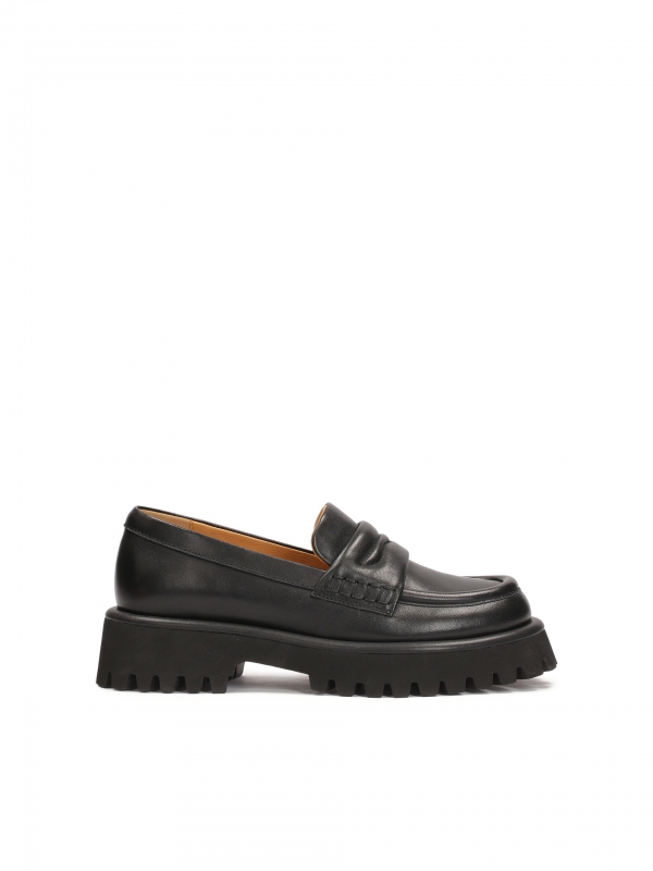 Black leather platform casual shoes  LUVILLE