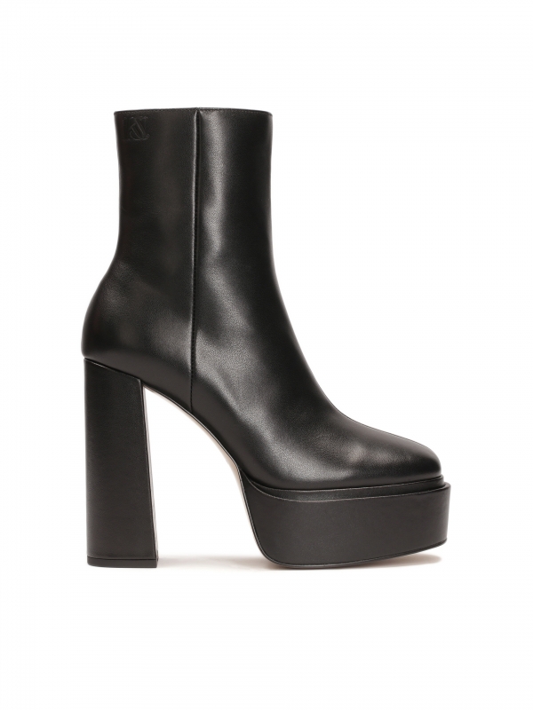 Leather black boots with platform and post heel AUBREY