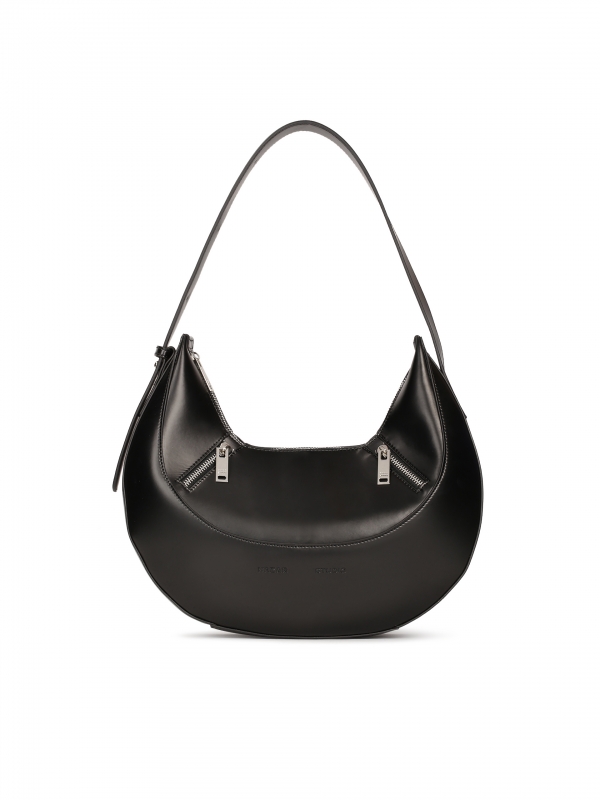 Leather shoulder bag with rounded shape SAONE