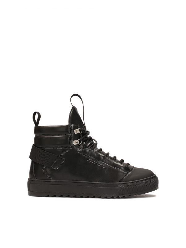 Skórzane czarne sneakersy obszyte kontrastującą nicią  JIMMEY