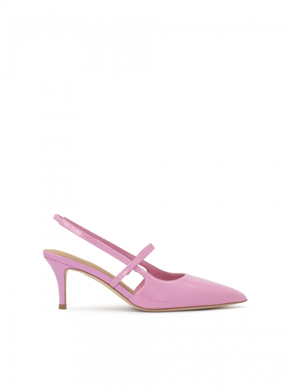 Pink lacquered pumps with exposed heels NESSA