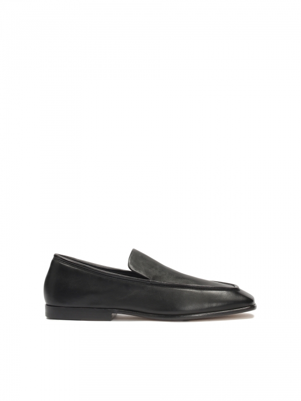 Minimalist black half shoes in full grain leather CARMEN