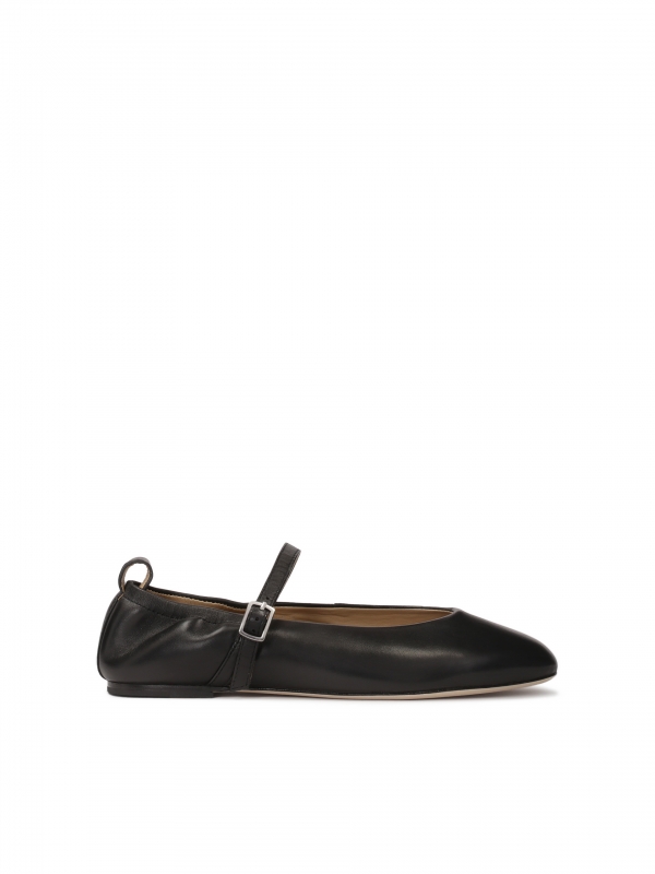 Black leather ballerinas with buckled strap LETICIA