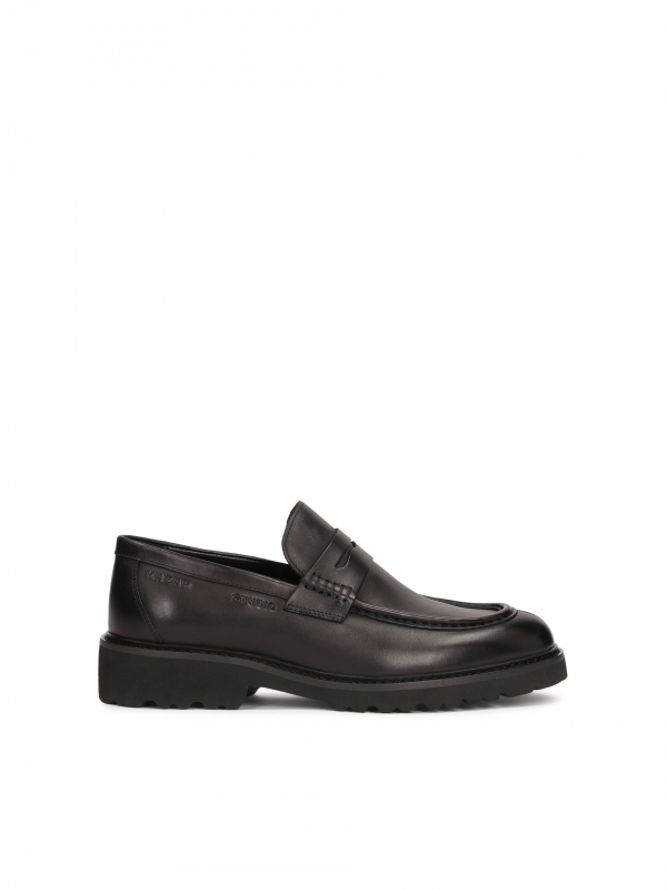 Men's natural leather loafers in black color  LUKKASS